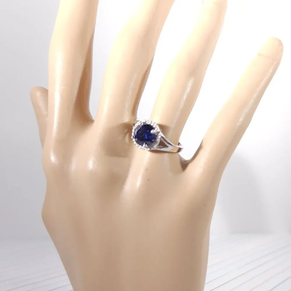 Simulated Tanzanite Halo Ring Size 7 1/2
